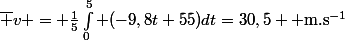 \bar v = \frac{1}{5}\int_0^5 (-9,8t+55)dt=30,5 \text{ m.s}^{-1}