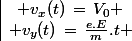 \vec{v(t)}\;\begin{array}{|c} v_x(t)\,=\,V_0 \\ v_y(t)\,=\,\frac{e.E}{m}.t \end{array}