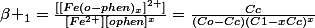 \beta _{1}=\frac{[[Fe(o-phen)_{x}]^{2+}]}{[Fe^{2+}][ophen]^{x}}=\frac{Cc}{(Co-Cc)(C1-xCc)^x}