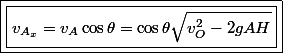 \boxed{\boxed{v_{A_x}=v_A\cos\theta=\cos\theta\sqrt{v_O^2-2gAH}}}