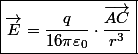 \boxed{{\overrightarrow{E}=\frac{q}{16\pi\varepsilon_{0}}\cdot\frac{\overrightarrow{AC}}{r^{3}}}}