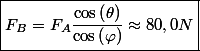 \boxed{F_{B}=F_{A}\frac{\cos\left(\theta\right)}{\cos\left(\varphi\right)}\approx80,0N}