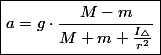 \boxed{a=g\cdot\frac{M-m}{M+m+\frac{I_{\triangle}}{r^{2}}}}