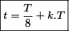 \boxed{t=\frac{T}{8}+k.T}