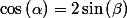 \cos\left(\alpha\right)=2\sin\left(\beta\right)