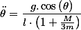 \ddot{\theta}=\dfrac{g.\cos\left(\theta\right)}{l\cdot\left(1+\frac{M}{3m}\right)}