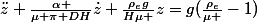 \ddot{z}+\frac{\alpha }{\mu \pi DH}\dot{z}+\frac{\rho_{e}g}{H\mu }z=g(\frac{\rho_{e}}{\mu }-1)