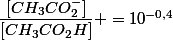 \dfrac{[CH_3CO_2^-]}{[CH_3CO_2H]} =10^{-0,4}
