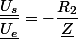 \dfrac{\underline{U_{s}}}{\underline{U_{e}}}=-\dfrac{R_{2}}{\underline{Z}}