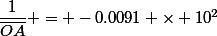 \dfrac{1}{\bar{OA}} = -0.0091 \times 10^2&nbsp;&nbsp;m^{-1}