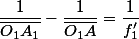 \dfrac{1}{\overline{O_{1}A_{1}}}-\dfrac{1}{\overline{O_{1}A}}=\dfrac{1}{f'_{1}}\quad;\quad\dfrac{1}{\overline{O_{1}A}}=\dfrac{1}{\overline{O_{1}A_{1}}}-\dfrac{1}{f'_{1}}
 \\ 
 \\ \overline{O_{1}A}=\dfrac{f'_{1}.\overline{O_{1}A_{1}}}{f'_{1}-\overline{O_{1}A_{1}}}=\dfrac{5*25}{5-25}=-6,25cm
 \\ 