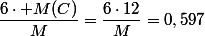 \dfrac{6\cdot M(C)}{M}=\dfrac{6\cdot12}{M}=0,597