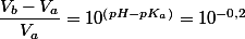 \dfrac{V_{b}-V_{a}}{V_{a}}=10^{\left(pH-pK_{a}\right)}=10^{-0,2}