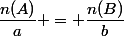\dfrac{n(A)}{a} = \dfrac{n(B)}{b}