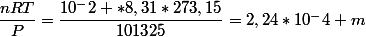 \dfrac{nRT}{P}=\dfrac{10^-2 *8,31*273,15}{101325}=2,24*10^-4 m