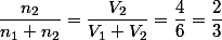 \dfrac{n_{2}}{n_{1}+n_{2}}=\dfrac{V_{2}}{V_{1}+V_{2}}=\dfrac{4}{6}=\dfrac{2}{3}