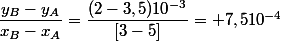 \dfrac{y_B-y_A}{x_B-x_A}=\dfrac{(2-3,5)10^{-3}}{[3-5]}= 7,510^{-4}