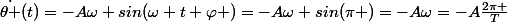 \dot{\theta }(t)=-A\omega sin(\omega t+\varphi )=-A\omega sin(\pi )=-A\omega=-A\frac{2\pi }{T}