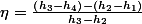 \eta=\frac{\left(h_{3}-h_{4}\right)-\left(h_{2}-h_{1}\right)}{h_{3}-h_{2}}