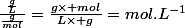 \frac{\frac{g}{L}}{\frac{g}{mol}}=\frac{g\times mol}{L\times g}=mol.L^{-1}
