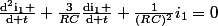 \frac{\mathrm{d^2i_{1}} }{\mathrm{d} t}+\frac{3}{RC}\frac{\mathrm{di_{1}} }{\mathrm{d} t}+\frac{1}{(RC)^2}i_{1}=0