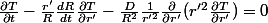 \frac{\partial{T}}{\partial{t}}-\frac{r'}{R}\frac{dR}{dt}\frac{\partial{T}}{\partial{r'}}-\frac{D}{R^2}\frac{1}{r'^2}\frac{\partial{}}{\partial{r'}}({r'^2\frac{\partial{T}}{\partial{r'}})=0