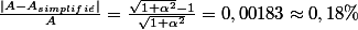 \frac{|A-A_{simplifi\acute{e}}|}{A}=\frac{\sqrt{1+\alpha^{2}}-1}{\sqrt{1+\alpha^{2}}}=0,00183\approx0,18\%