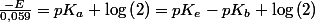 \frac{-E}{0,059}=pK_{a}+\log\left(2\right)=pK_{e}-pK_{b}+\log\left(2\right)