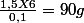 \frac{1,5X6}{0,1}=90g