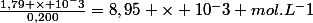 \frac{1,79 \times 10^-3}{0,200}=8,95 \times 10^-3 mol.L^-1