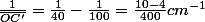 \frac{1}{\overline{OC'}}=\frac{1}{40}-\frac{1}{100}=\frac{10-4}{400}cm^{-1}