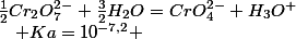 \frac{1}{2}Cr_{2}O_{7}^{2-}+\frac{3}{2}H_{2}O=CrO_{4}^{2-}+H_{3}O^{+}\quad;\quad Ka=10^{-7,2} 