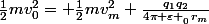 \frac{1}{2}mv_{0}^{2}= \frac{1}{2}mv_{m}^{2}+\frac{q_{1}q_{2}}{4\pi \varepsilon _{_{0}}r_{m}}