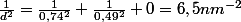 \frac{1}{d^2}=\frac{1}{0,74^2}+\frac{1}{0,49^2}+0=6,5nm^{-2}