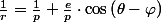 \frac{1}{r}=\frac{1}{p}+\frac{e}{p}\cdot\cos\left(\theta-\varphi\right)