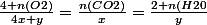 \frac{4 n(O2)}{4x+y}=\frac{n(CO2)}{x}=\frac{2 n(H20}{y}