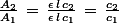 \frac{A_2}{A_1}\,=\,\frac{\epsilon\,l\,c_2}{\epsilon\,l\,c_1}\,=\,\frac{c_2}{c_1}