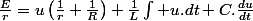 \frac{E}{r}=u\left(\frac{1}{r}+\frac{1}{R}\right)+\frac{1}{L}\int u.dt+C.\frac{du}{dt}
