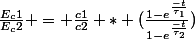 \frac{E_c1}{E_c2} = \frac{c1}{c2} * (\frac{1-e^{\frac{-t}{\tau_1}}}{1-e^{\frac{-t}{\tau_2}}})