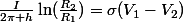 \frac{I}{2\pi h}\ln(\frac{R_2}{R_1})=\sigma(V_1-V_2)