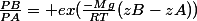 \frac{PB}{PA}= ex(\frac{-Mg}{RT}(zB-zA))