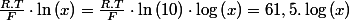 \frac{R.T}{F}\cdot\ln\left(x\right)=\frac{R.T}{F}\cdot\ln\left(10\right)\cdot\log\left(x\right)=61,5.\log\left(x\right)