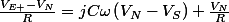 \frac{V_{E+}-V_{N}}{R}=jC\omega\left(V_{N}-V_{S}\right)+\frac{V_{N}}{R}