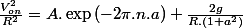 \frac{V_{on}^{2}}{R^{2}}}=A.\exp\left(-2\pi.n.a\right)+\frac{2g}{R.\left(1+a^{2}\right)}