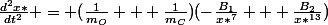 \frac{d^2x*}{dt^2} = (\frac{1}{m_O} + \frac{1}{m_C})(-\frac{B_1}{x*^7} + \frac{B_2}{x*^{13}})