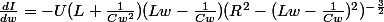 \frac{dI}{dw}=-U(L+\frac{1}{Cw^{2}})(Lw-\frac{1}{Cw})(R^{2}-(Lw-\frac{1}{Cw})^{2})^{-\frac{3}{2}
