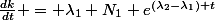 \frac{dk}{dt} = \lambda_1 N_1 e^{(\lambda_2-\lambda_1) t}