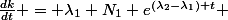 \frac{dk}{dt} = \lambda_1 N_1 e^{(\lambda_2-\lambda_1) t} 