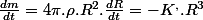 \frac{dm}{dt}=4\pi.\rho.R^{2}.\frac{dR}{dt}=-K^{,}.R^{3}