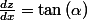 \frac{dz}{dx}=\tan\left(\alpha\right)\quad;\quad\left(\frac{dz}{dx}\right)^{2}=\frac{1-\cos^{2}\left(\alpha\right)}{\cos^{2}\left(\alpha\right)}=\frac{1}{\cos^{2}\left(\alpha\right)}-1